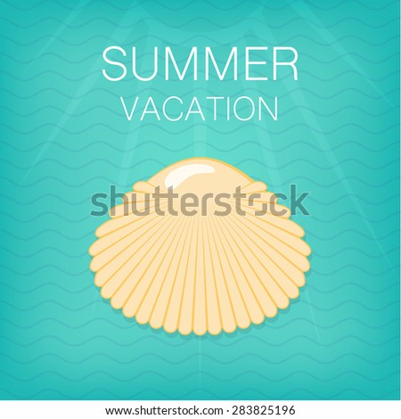 Summer Vacation Illustration with Sea Shell and Sea Waves on Background