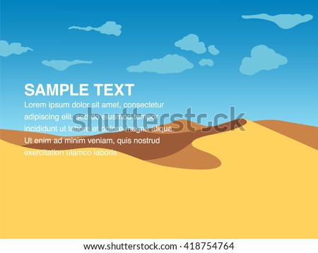 Landscape illustration of yellow sand dunes at desert with copy space in the centre. You can use it like background for your logo, banner, or for landing page.