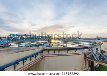 The Solid Contact Clarifier Tank in Water Treatment Plant at morning