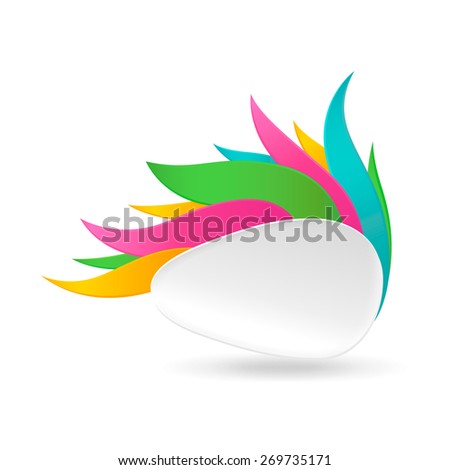 White banner decorated with color ribbons. Banner isolated on white background. Raster copy.