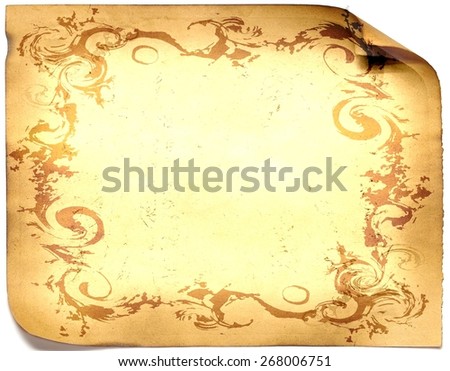 old paper card, gold paper for writing, or background, illustration, scroll
