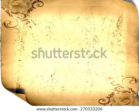old paper card, gold paper for writing, or background, illustration, scroll