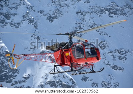 Light helicopter used well adapted for altitude work, having the world record operating altitude. With body basket for carrying mountain accident victims