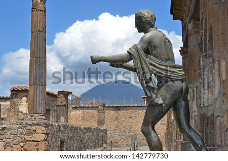 Pompeii, Italy - May 26: Ancient Roman Statue Of Apollo The Ruined Town Of Pompeii : May 26, 2013 In Pompeii, Italy
