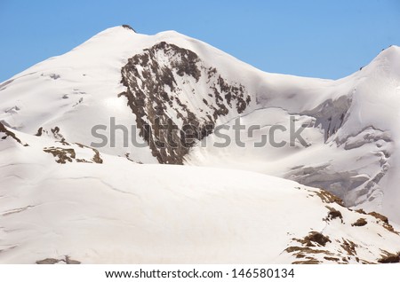 the high wide summit  and west face of the Strahlhorn in the southern swiss alps between Saas Fee and Zermatt.