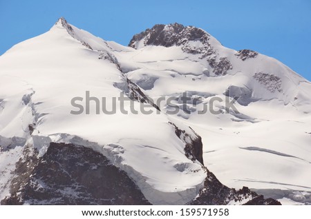 The second highest summit in Europe, Monte Rosa, on the border between Switzerland and Italy, and close to Zermatt