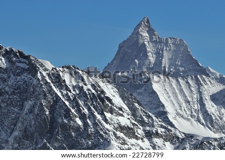 The Matterhorn with the Hornli and Lion ridges clearly visible as well as the twin summits