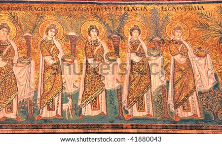 virgins bearing gifts depicted on a 1500 year old UNESCO listed mosaic