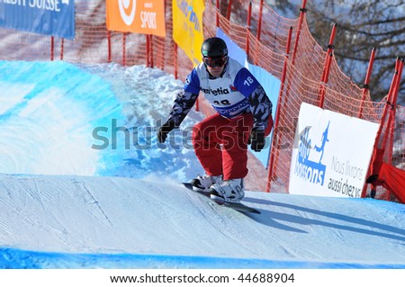 VEYSONNAZ, SWITZERLAND - JANUARY 15:  FIS World Championship Snowboard Cross finals. Finalist Ross Powers on January 15, 2010 in Veysonnaz, Switzerland