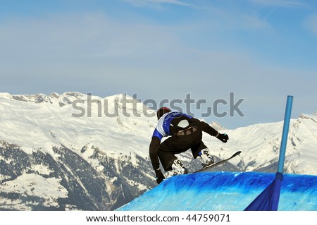 VEYSONNAZ, SWITZERLAND - JANUARY 15: World championship Snowboard cross  finals. January 15 in Veysonnaz, Switzerland.