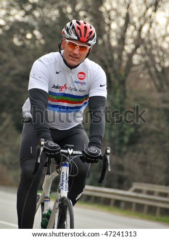 FREJUS, FRANCE- FEBRUARY 18: Lawrence Dallaglio leads the team during the Dallaglio Cycle Slam:  February 18, 2010 in Frejus, France.