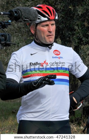 FREJUS, FRANCE- FEBRUARY 18: Lawrence Dallaglio being interviewed for television during the Dallaglio Cycle Slam  February 18, 2010 in Frejus, France.