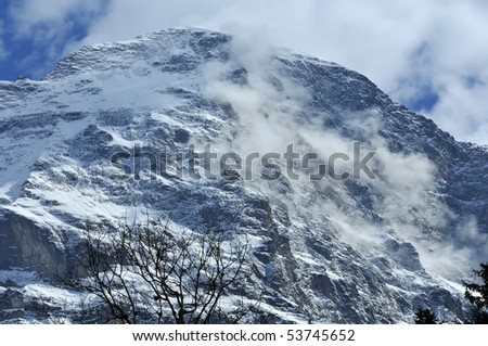 the summit and north face of the Eiger in the Swiss Alps
