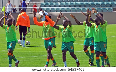 SION, SWITZERLAND - JUNE 4: Ivory Coast warming up in a friendly match against Japan for the 2010 world cup:  June 4, 2010 in Sion Switzerland