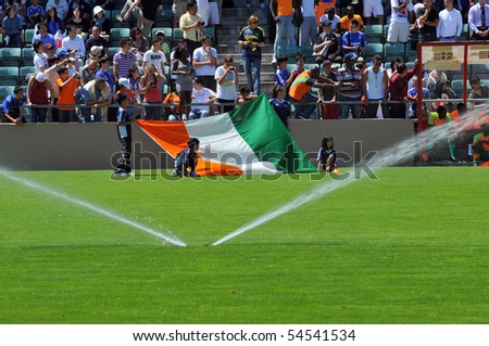 SION, SWITZERLAND - JUNE 4: Ivory Coast flag in a friendly match against Japan for the 2010 world cup:  June 4, 2010 in Sion Switzerland