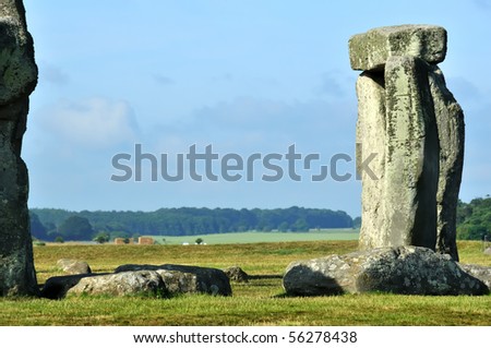 Trilithon standing stones at Stonehenge at the summer solstice. prehistoric stone ring in England
