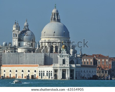 The famous basilica of Santa Maria della Salute, on the grand canal in Venice, built in the palladian style as an offering for protection from the plague