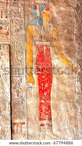 Painted bas-relief of Queen Hatshepsut at Thebes in Egypt