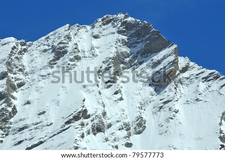 the intimidating west face of the world famous climbing challenge, the Weisshorn in the southern swiss alps above Zermatt