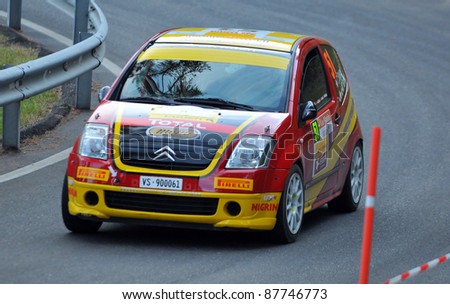 SION, SWITZERLAND - OCTOBER 30: Buemi of Racing Team Nyonnais in a Citroen C2 at International Rally of the Valais : October 30, 2011 in Sion Switzerland