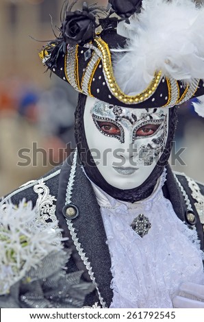 VENICE, ITALY - FEBRUARY 12: Carnival masked lady during the 2015 Venice Carnival:  February  12, 2015 in Venice, Italy