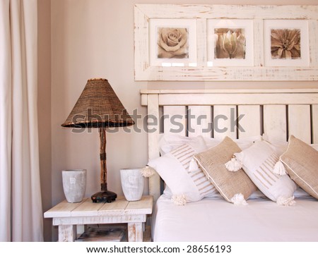 Bedroom scene in soft colors and light