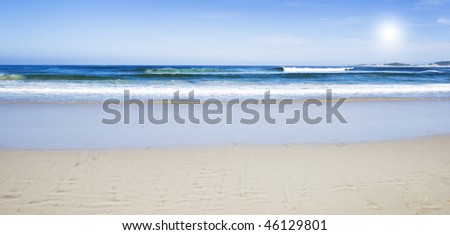 Beautiful scene of a the sea and beach with sun and sky