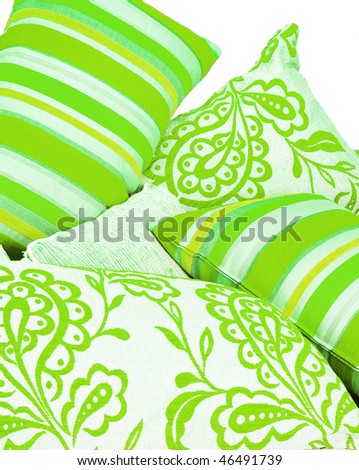 a Variation of lime green cushions