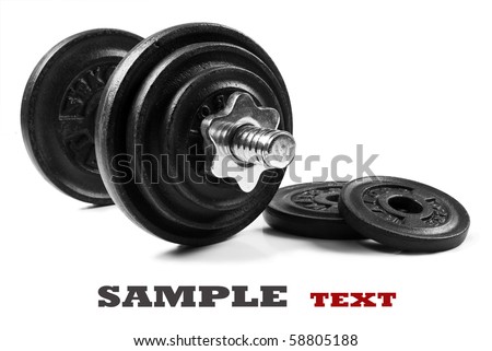 Black dumbbells on a pure white background with space for text