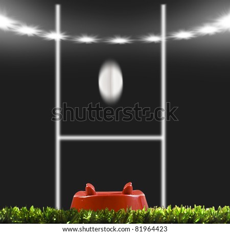 Rugby ball kicked to the posts on a rugby field