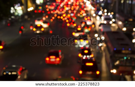 Bokeh of Evening traffic jam on road in city Bokeh of Evening traffic jam on road in city