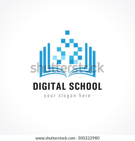 Template logo for distance learning digital technology via the Internet. Digital school logo