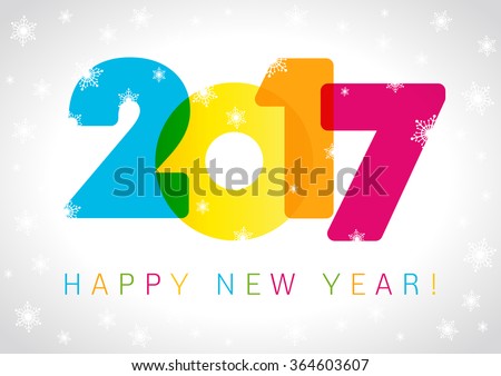 Happy holidays card with snow flakes and color figures 2017. 2017 new year card. 2017 snow number vector illustration