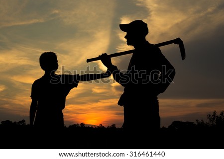 Silhouette, Farmer father and son
