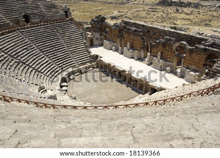 Amphitheater in ancient city Hierapolis. Pamukkale, Turkey. Middle Asia.