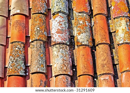 Abstract old roofing tile as background or backdrop. Tossa de Mar, Spain.