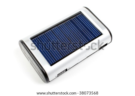 Solar mobile phone charger isolated on white background.