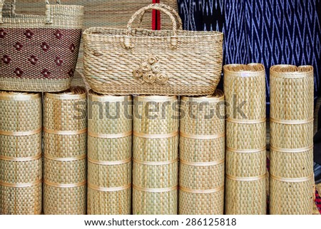 handwork weave basket and mat,Thai woman handwork
