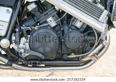 Closeup of chromed motorcycle engine, detail of a classic motorcycle engine