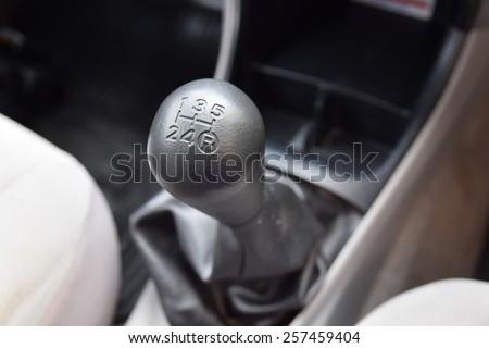 Car interior. manual transmission gear shift.