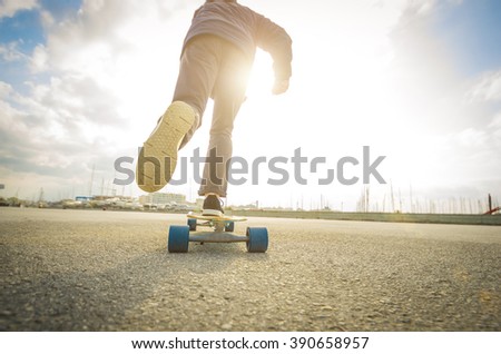 Man is going to skateboarding on the road - caucasian people - people, sport and skateboarding concept