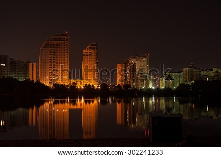 landscape night city on the river