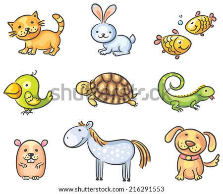 Set Of Cartoon Pet Animals Stock Vector Illustration 216291553