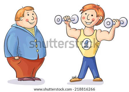 Two cartoon men sporty and stout Two cartoon men sporty and stout