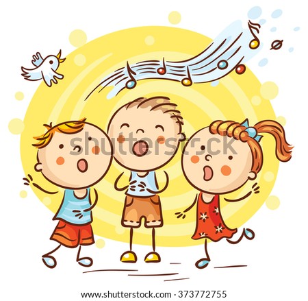 Children singing songs, colorful cartoon