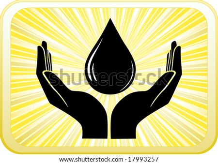 stock vector : Vector of open hands with drop of oil on the yellow 