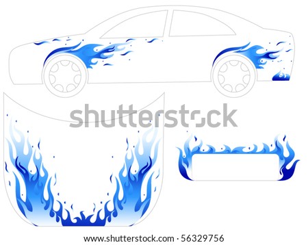 stock vector : Blue fire car tattoo