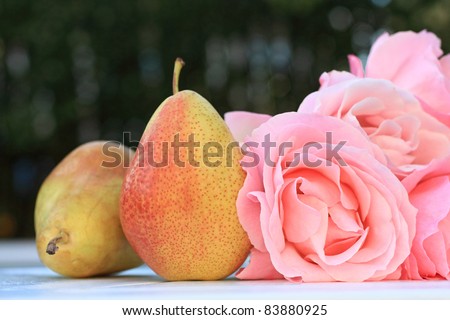 Pears and roses in the garden