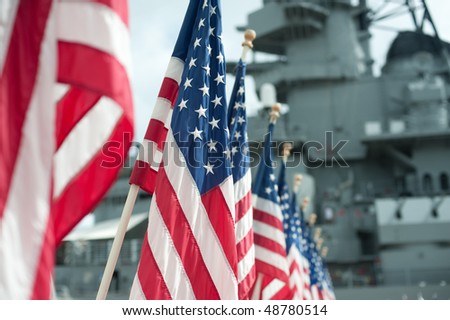 US flags at Pearl Harbor memorial