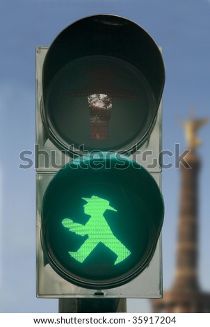 East German Traffic Light. Green. With the Siegesaule in the background. The red light can also be found in my portfolio.